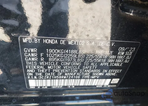 2024 Honda Hr-V 2Wd Sport/2Wd Sport W/O Bsi from USA, damaged, VIN 3CZRZ1H58RM724106